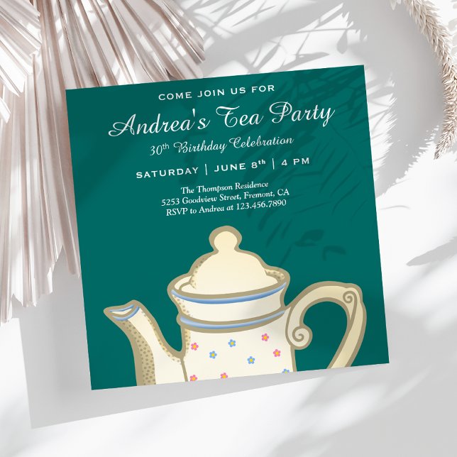 Invitation Théière simple et élégante | Fête d'anniversaire T (Créateur téléchargé)