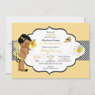 Invitation Thème abeille jaune or point bébé fille 