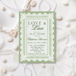 Invitation Thème Amour et Dentelle Vert Sauge Baby Shower