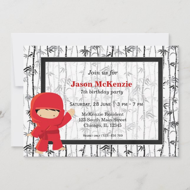 Invitation Thème anniversaire de Ninja (Devant)