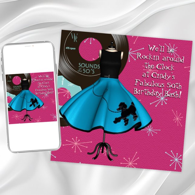 Invitation Thème anniversaire des années 1950 (Fun 1950's birthday and any occasion invitation. Instant download and printed invitations available.)
