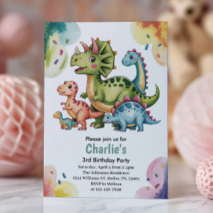 Invitation Thème Anniversaire Dinosaure Enfants Mignons 3 ans