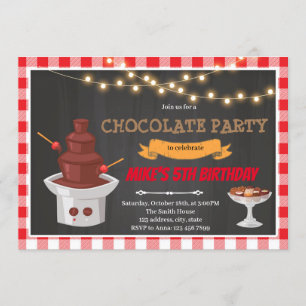 Invitation thème anniversaire fontaine de chocolat
