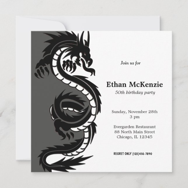 Invitation Thème anniversaire Yin Yang Dragon (Devant)