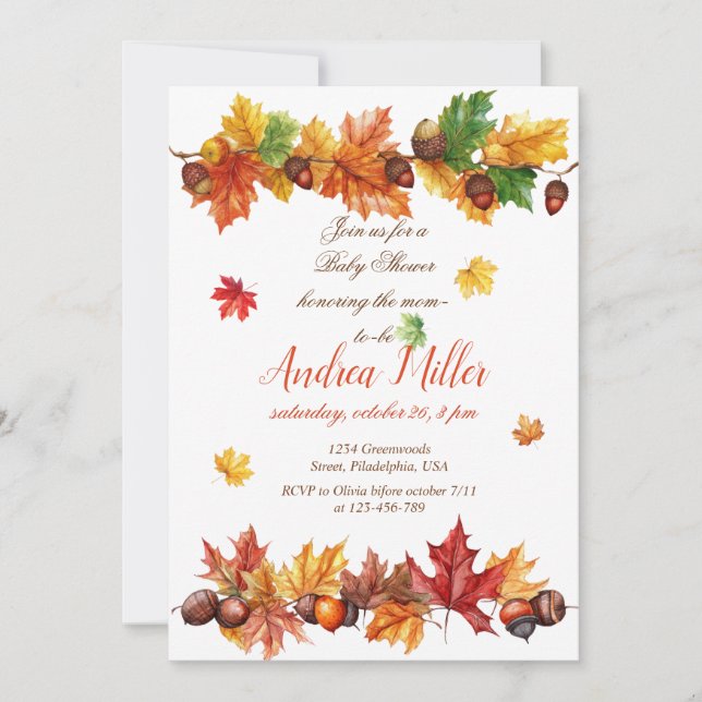 Invitation Thème Automne Feuilles Baby shower (Devant)