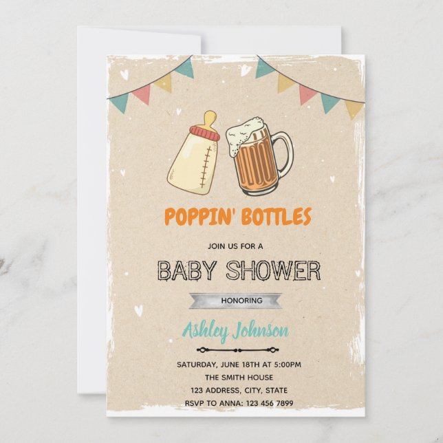 Invitation thème baby shower bouteilles qui éclate (Devant)