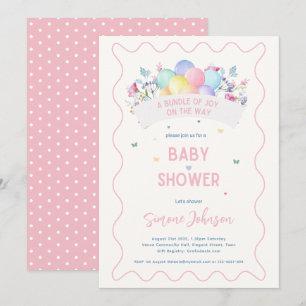Invitation Thème Baby shower moderne Fleurs sauvages Ballons