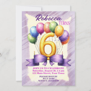 Invitation Thème Balloon 6e anniversaire