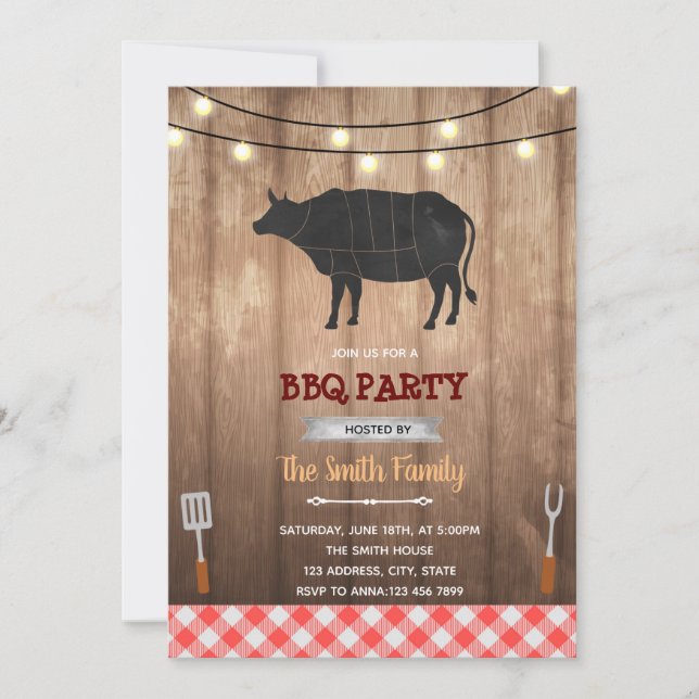 Invitation Thème BBQ vache rustique (Devant)