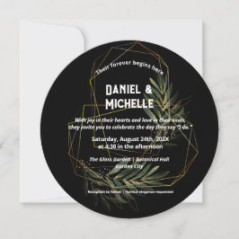 Invitation Thème botanique de mariage noir or moderne en arc