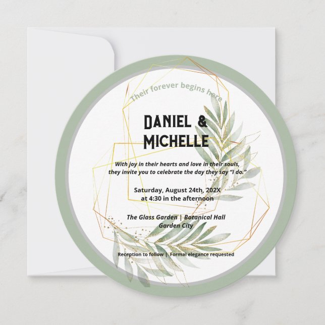 Invitation Thème Botanique Mariage Arché Noir Moderne (Devant)