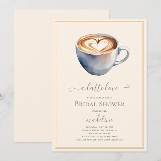 Invitation Thème Café Une Fête des mariées d'amour en latte (Devant / Derrière)