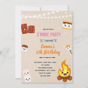 Invitation thème camp de vacances fille s'more