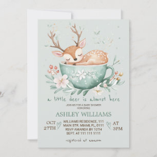Invitation Thème Cerf de la Forêt Fleurie Tasse de Thé Baby S