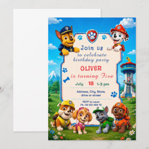 Invitation thème chien pour garçon. Fête pour enfa