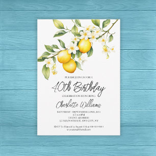 Invitation Thème Citron Aquarelle 40e fête d'anniversaire