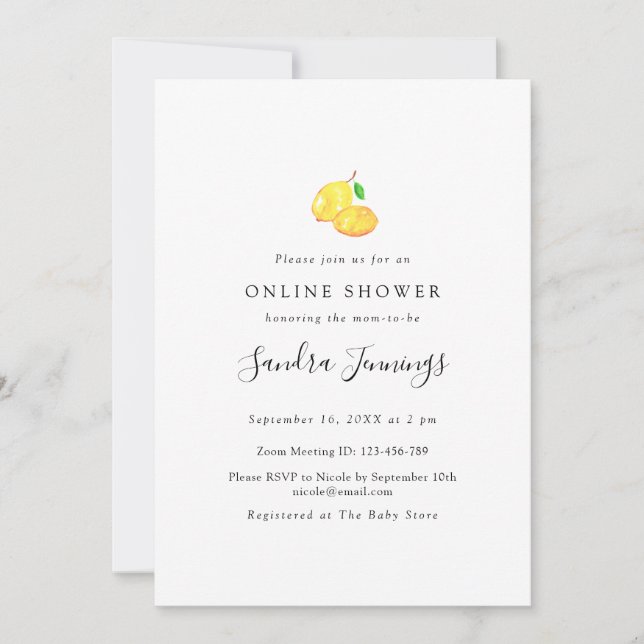 Invitation Thème Citron Baby shower virtuel Élégant en ligne (Devant)