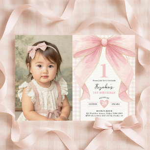 Invitation Thème Coquette Arc en Rose Pâle pour 1er Anniversa