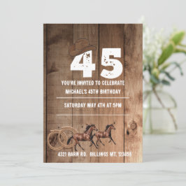 Invitation Thème cow-boy bois rustique marron 45e anniversair