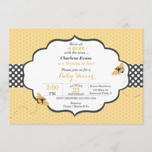 Invitation Thème d'abeille Honeycomb Or & Gris Polka Dot