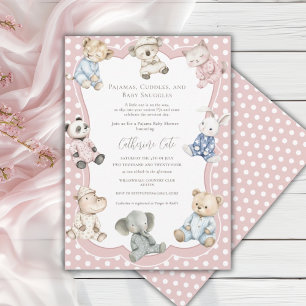 Invitation Thème d'animaux pour fête en pyjama rose pour Baby
