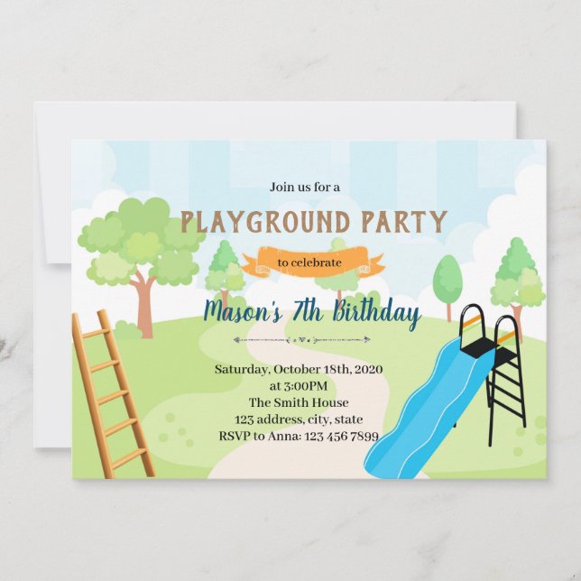 Invitation thème d'anniversaire Chutes et échelle (Devant)