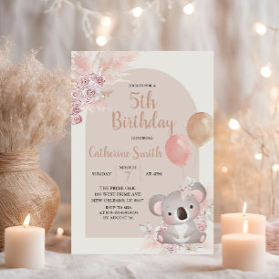 Invitation Thème d'anniversaire de Koala et Pampas Grass Boho