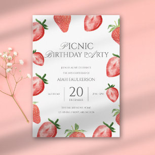 Invitation Thème d'anniversaire de la fête de la fraise de pi