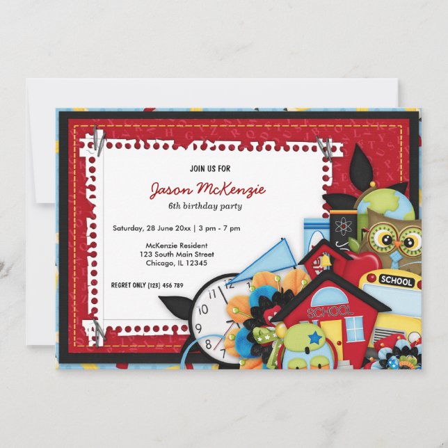 Invitation Thème d'anniversaire de l'école (Devant)