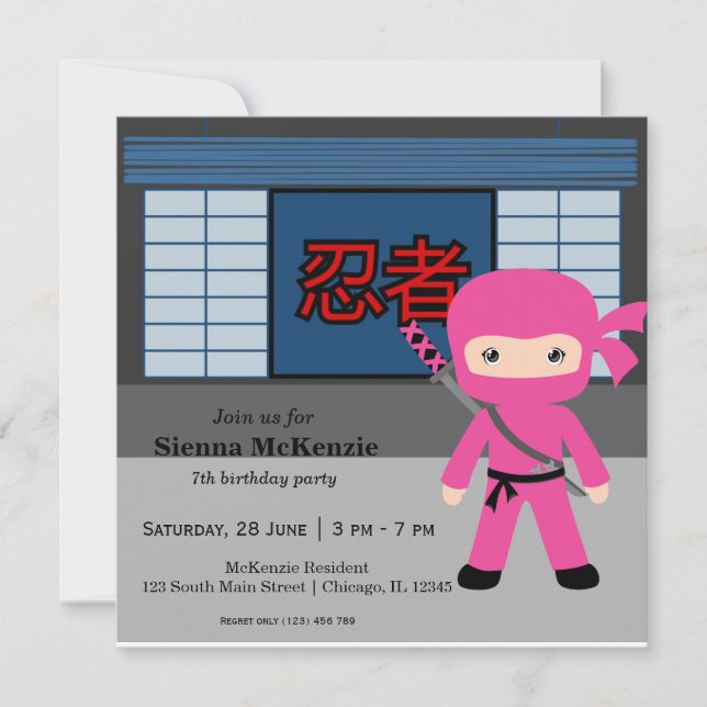 Invitation Thème d'anniversaire de Little ninja (Devant)