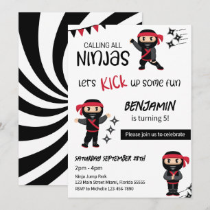 Invitation Thème d'anniversaire de ninja arts martiaux guerri