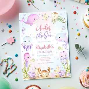 Invitation Thème d'anniversaire des animaux de l'océan sous l