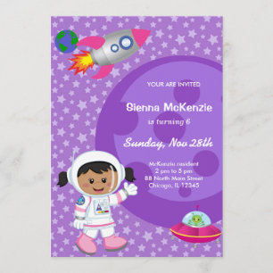 Invitation Thème d'anniversaire fille astronaute