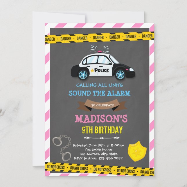 Invitation Thème d'anniversaire fille police (Devant)