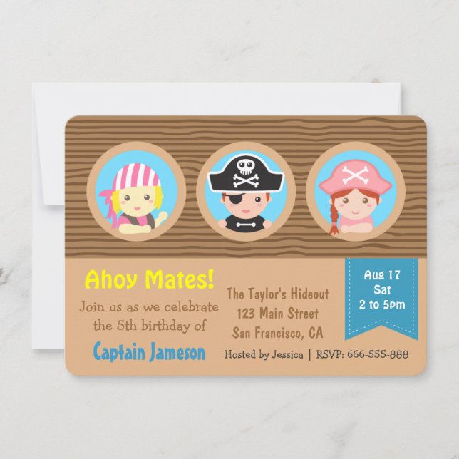 Invitation Thème d'anniversaire Fun Pirates (Devant)