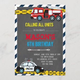 Invitation Thème d'anniversaire pour les camions et les polic