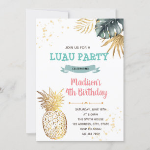 Invitation Thème d'anniversaire tropical luau or