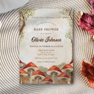 Invitation Thème de Baby Shower Champignon Brun Mignon