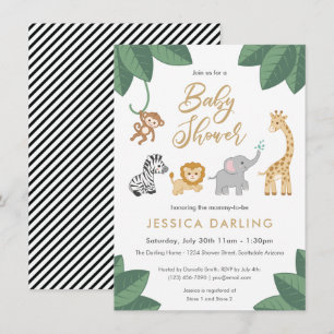 Invitation Thème de baby shower Safari avec de mignons bébés 