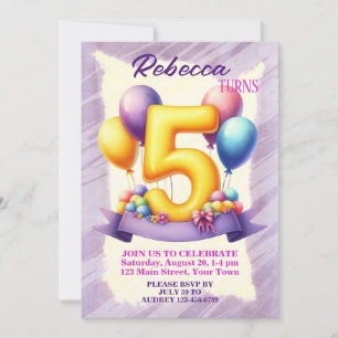 Invitation Thème de ballon pour 5ème anniversaire