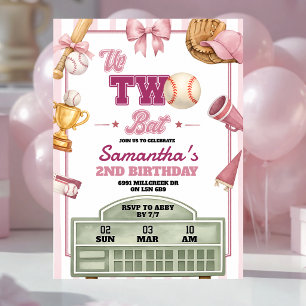 Invitation Thème de baseball rose violet jusqu'à deux battes