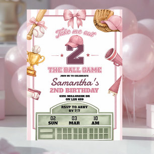 Invitation Thème de baseball rose violet pour un 2e anniversa