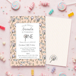 Invitation Thème de bonbons Sweet Little One pour un 1er Anni