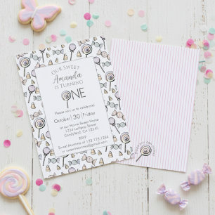 Invitation Thème de bonbons Sweet Little One pour un 1er anni