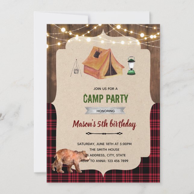 Invitation thème de camp de bûcheron rustique (Devant)