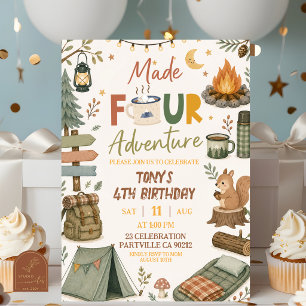 Invitation Thème de camping pour garçon fait QUATRE aventure