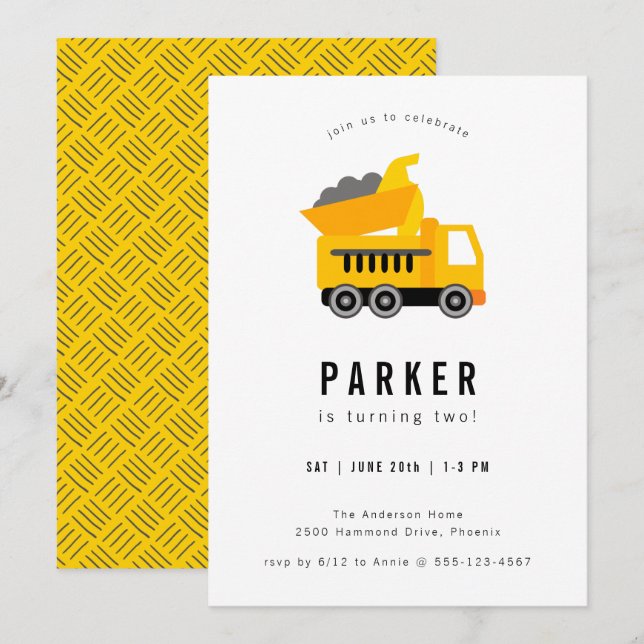 Invitation Thème de construction de camions de pompage Annive (Devant / Derrière)