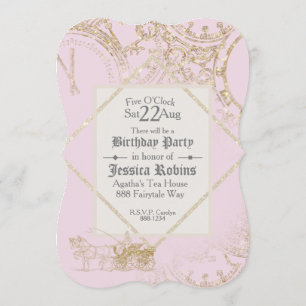 Invitation Thème de conte de fées Château Carrosse Paillettes