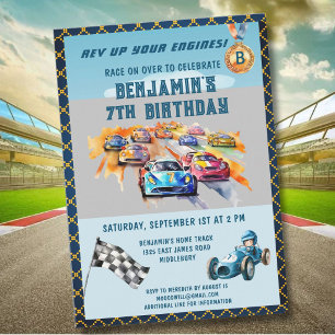 Invitation Thème de course automobile pour garçon pour un 7èm