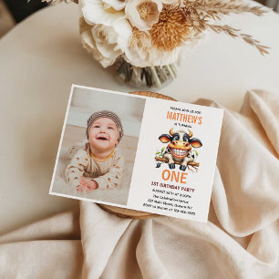Invitation Thème de ferme de vache folle et mignonne pour 1er